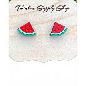 NEW WHITE LABEL women's wooden watermelon studs earrings in red